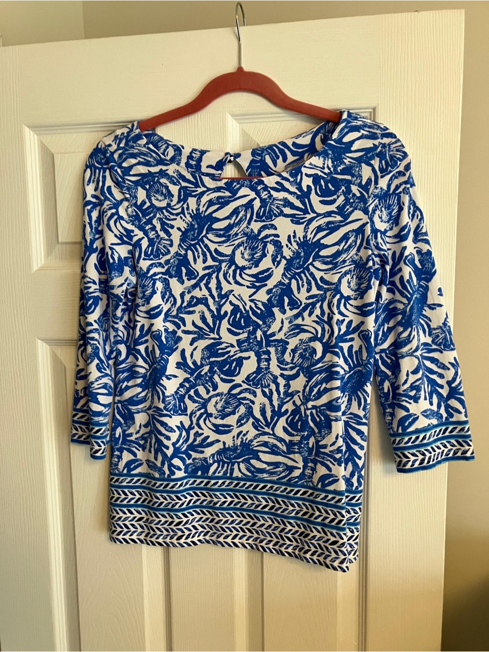 Lilly Pulitzer Blue and White Floral Boatneck Top